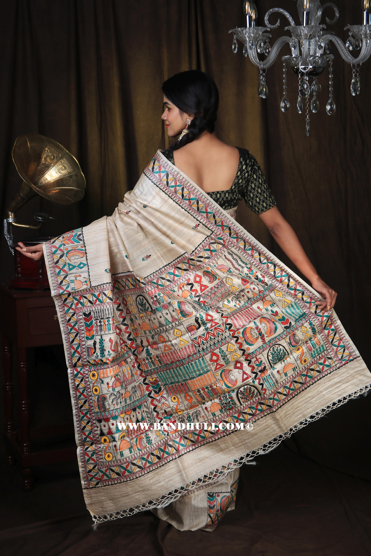 Virgin Tussar Madhubani Painted Saree